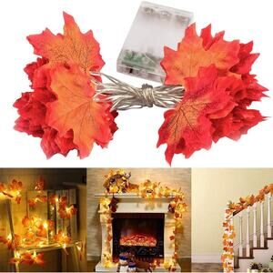 NWT Fall Maple Leaves LED Garland String Light Autumn Harvest Thanksgiving Decor
